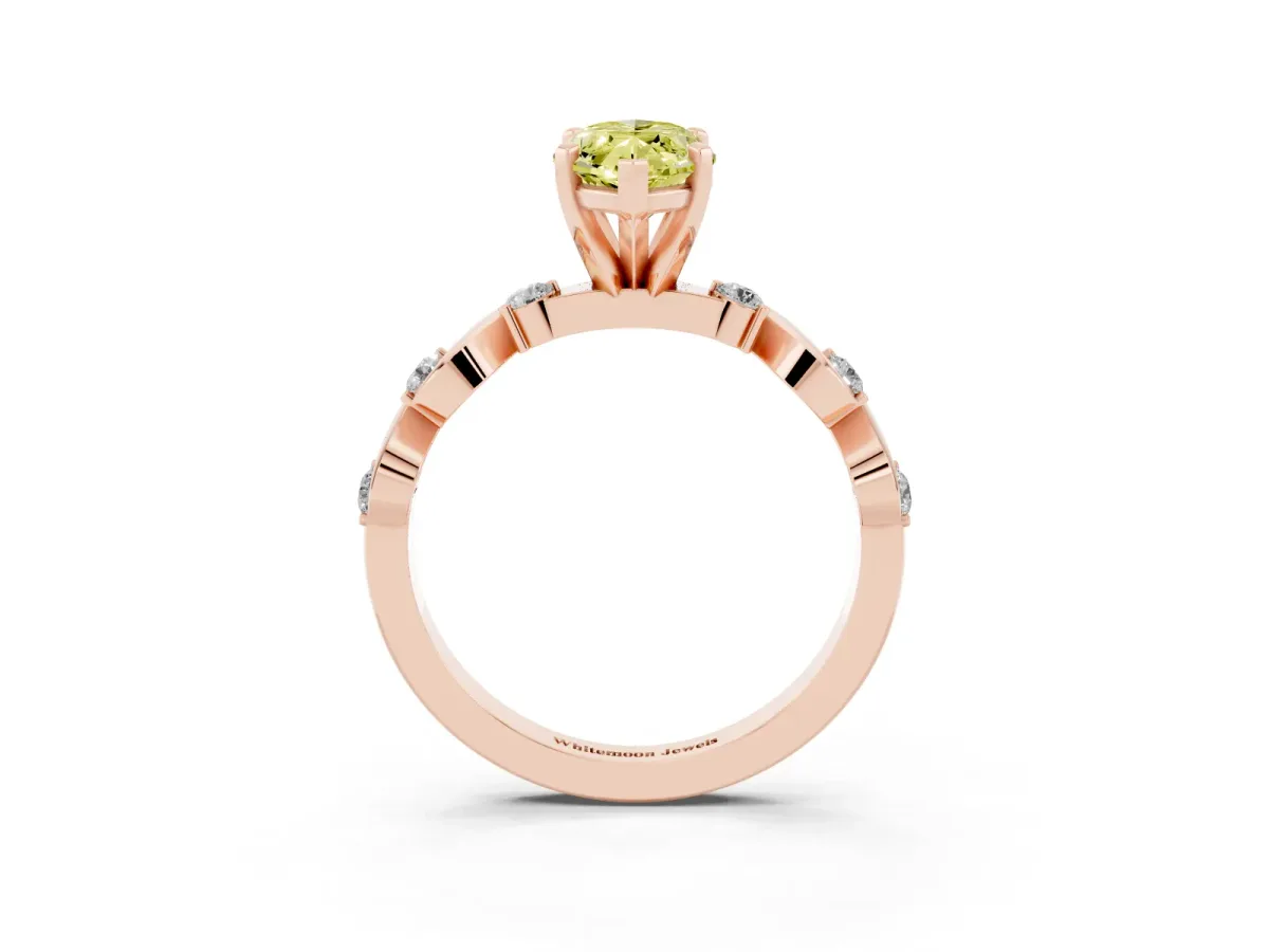 Fancy Yellow Marquise Cut Diamond Solitaire Twisted Band with Round Accents and Prong Setting Rose gold