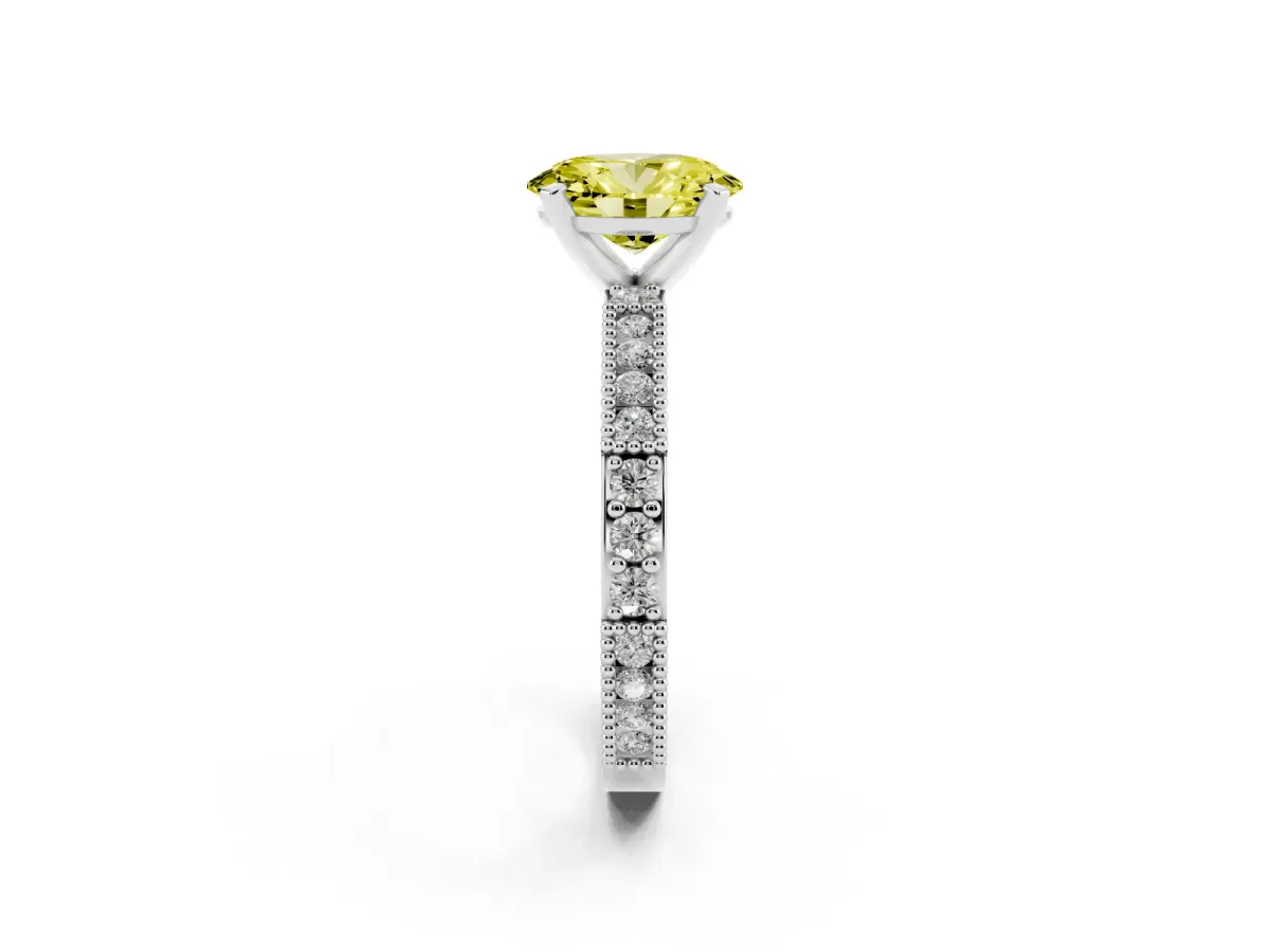 Fancy Yellow Oval Cut Solitaire with Pavé Band and Four-Prong Setting Silver