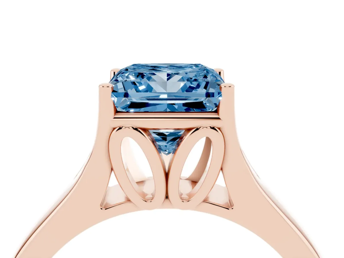 Fancy Blue Princess Cut Solitaire Diamond Ring with Cathedral Band and Four-Prong Setting Rose gold