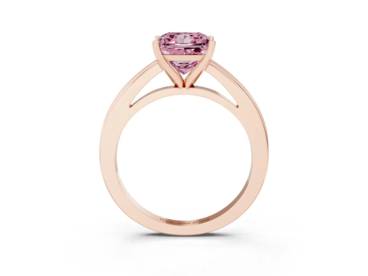 Fancy Pink Princess Cut Solitaire Diamond Ring with Four-Prong Setting and Classic Band Rose gold