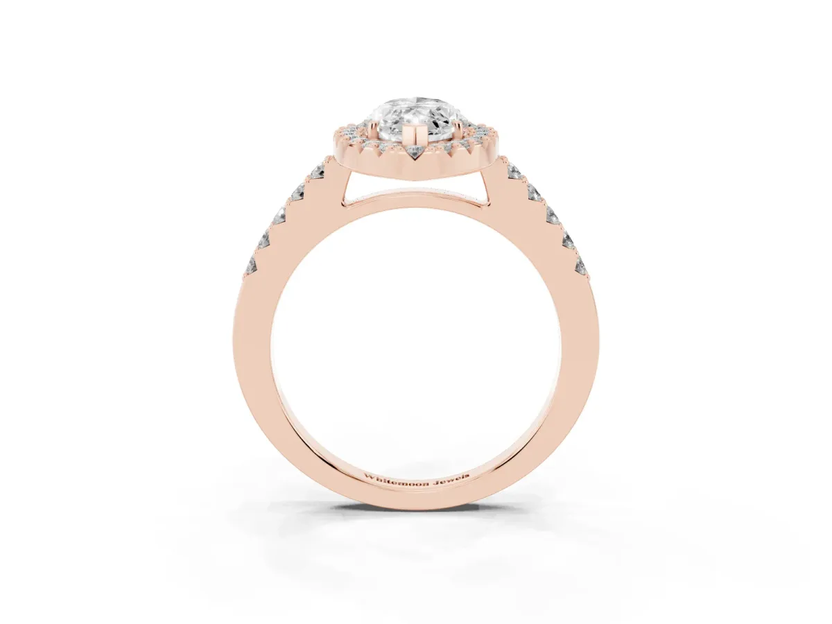 Marquise Cut Halo Diamond Pavé Solitaire Ring Rose gold