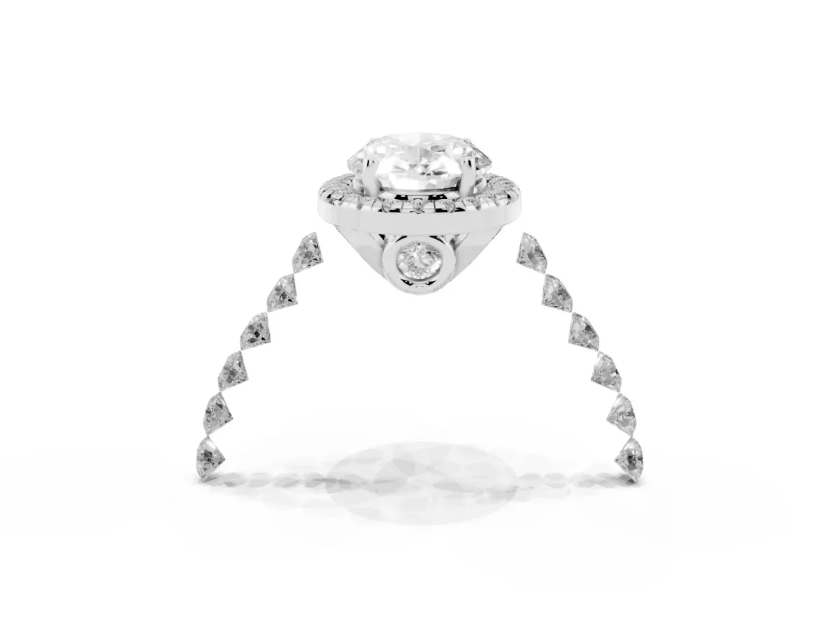 Oval Cut Halo Pavé Diamond Engagement Ring with Four-Prong Setting Silver