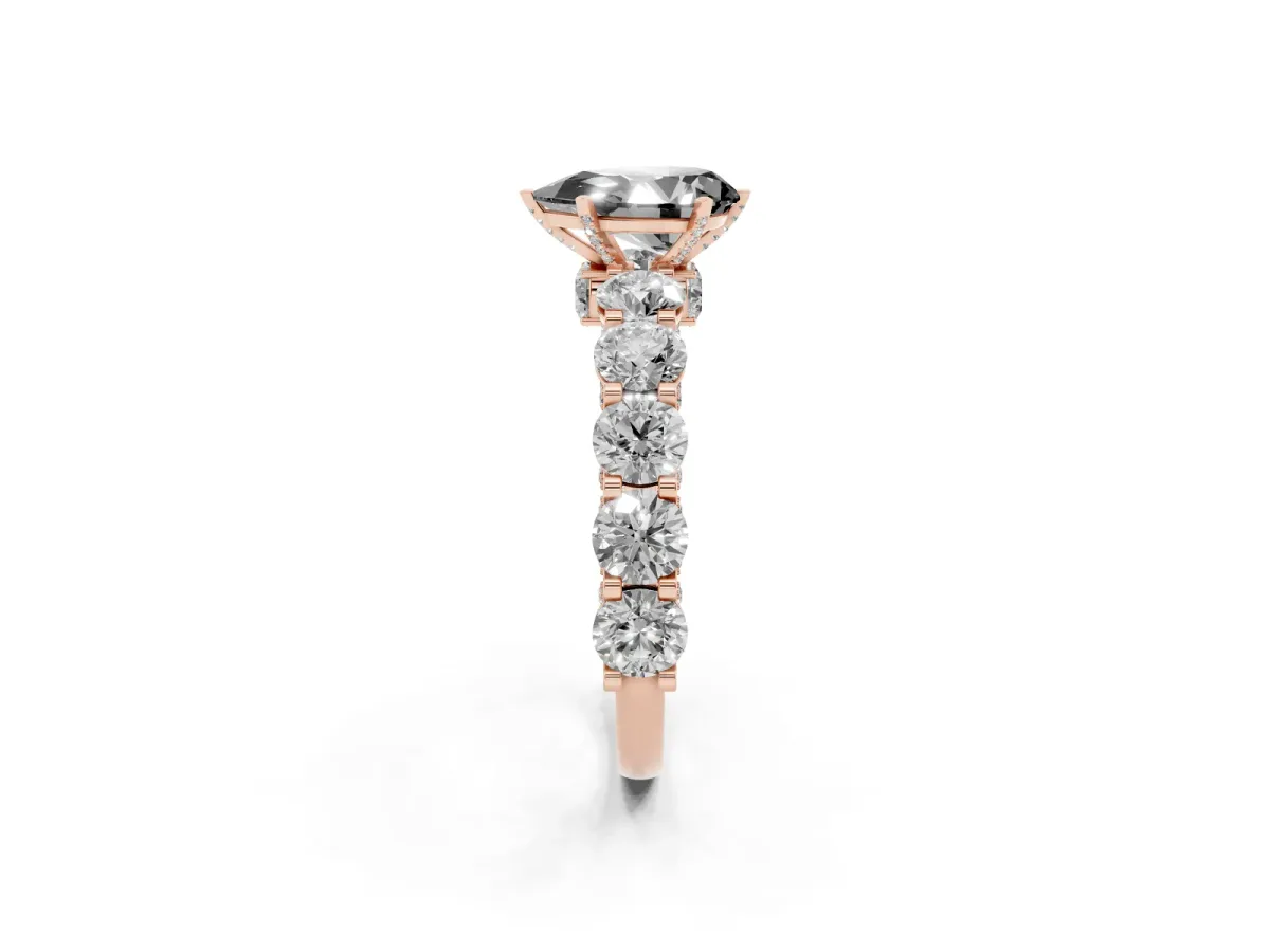 Fancy Black Pear Cut Diamond Side Stone Engagement Ring with Four-Prong Setting Rose gold