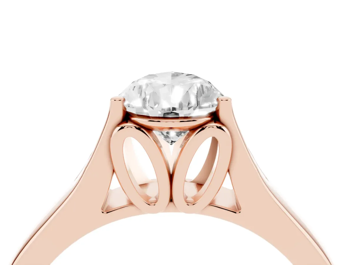 Pear Cut Solitaire Diamond Ring with Cathedral Band and Four-Prong Setting Rose gold