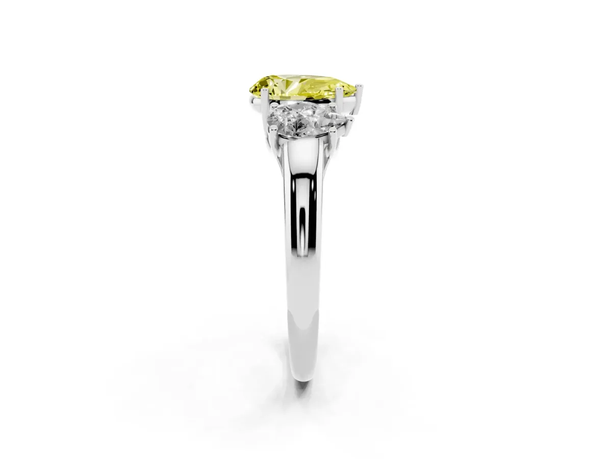Fancy Yellow Three-Stone Pear Cut Diamond Engagement Ring with Prong Setting Platinum