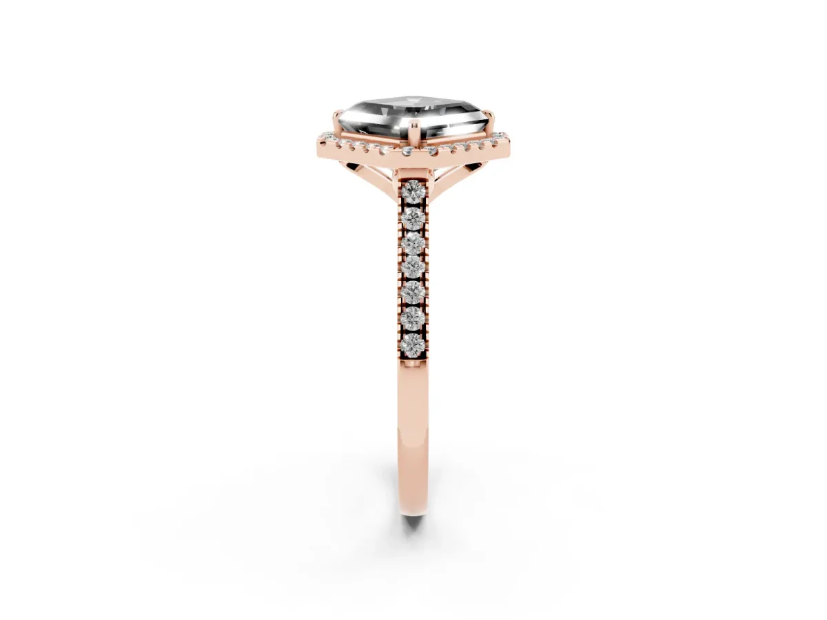 Fancy Black Asscher Cut Diamond Cushion Halo Ring with Pavé Band Rose gold