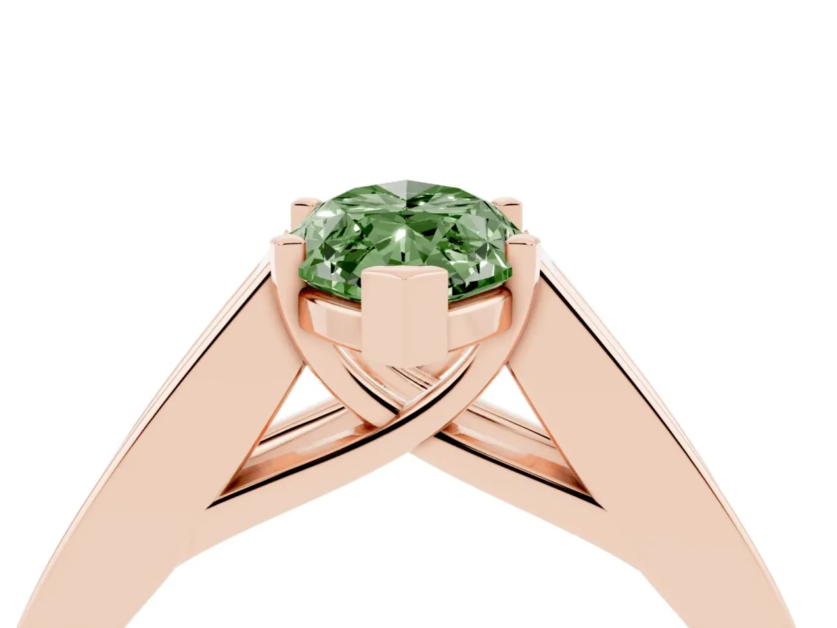 Fancy Green Marquise Cut Cut Channel Set Solitaire Ring with Four-Prong Setting Rose gold