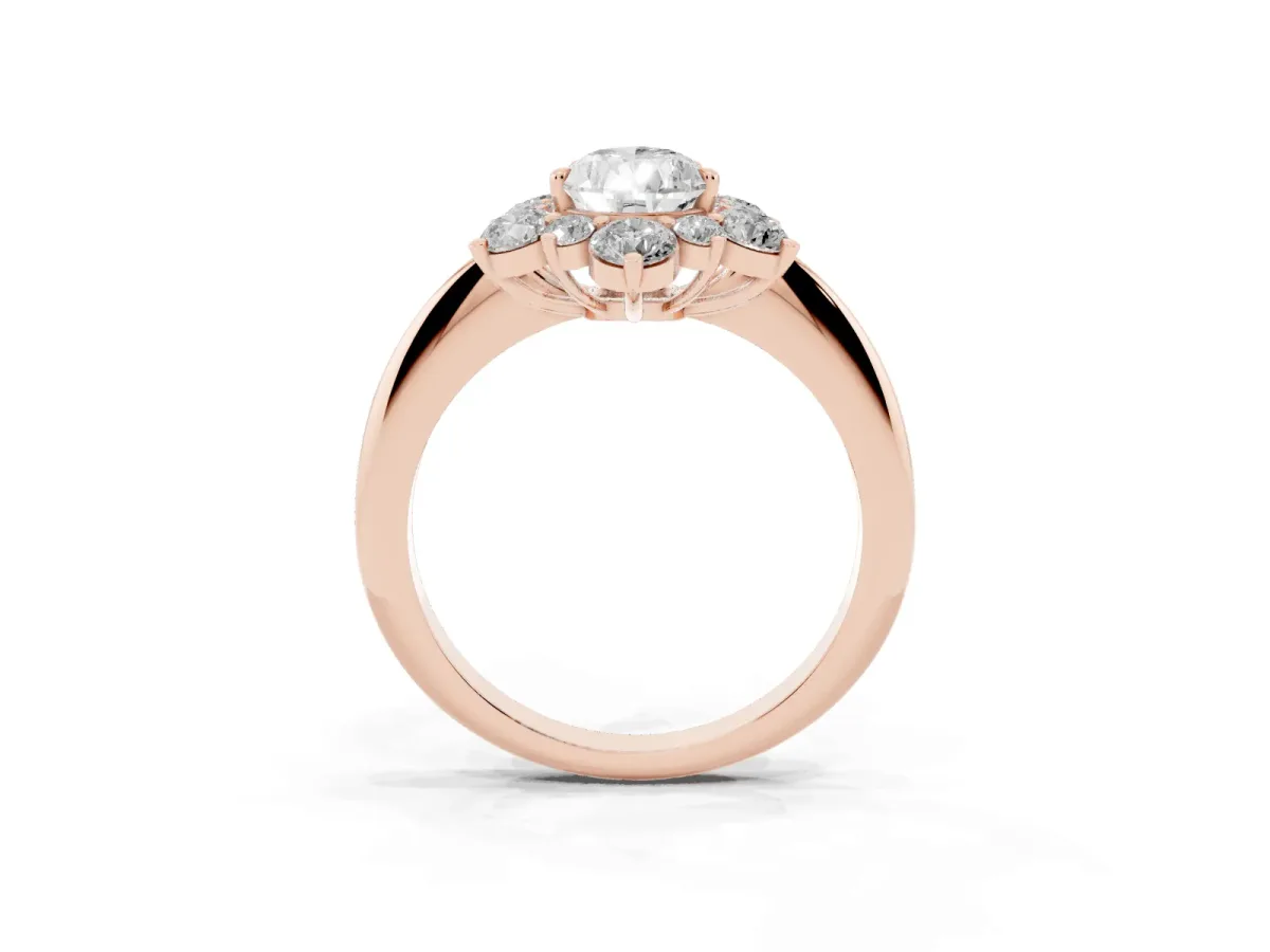 Pear Cut Diamond Cluster Halo Ring with Solitaire Band and Four-Prong Setting Rose gold