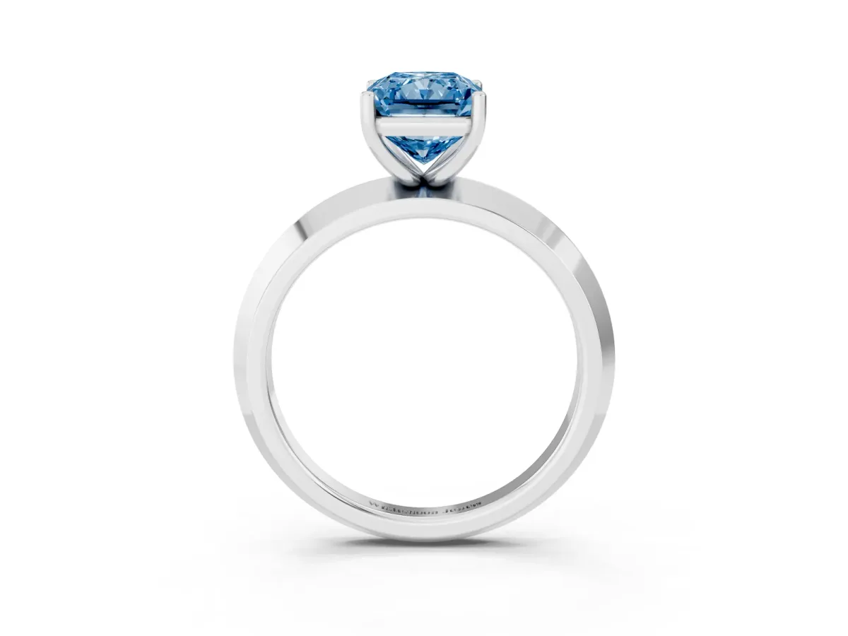 Fancy Blue Radiant Cut Cut Solitaire Engagement Ring with Flat Band and Four-Prong Setting Silver