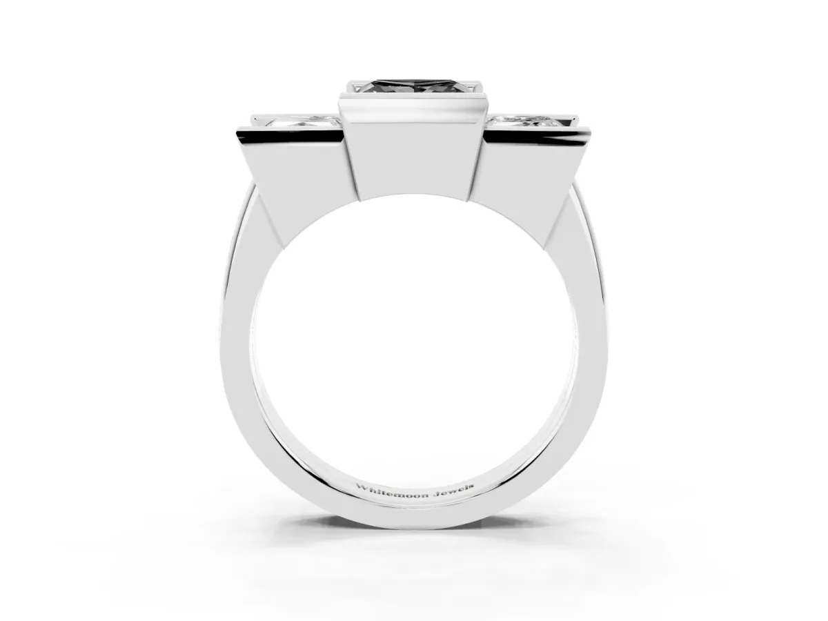 Fancy Black Three Stone Princess Cut Cut Channel Set Diamond Ring Platinum