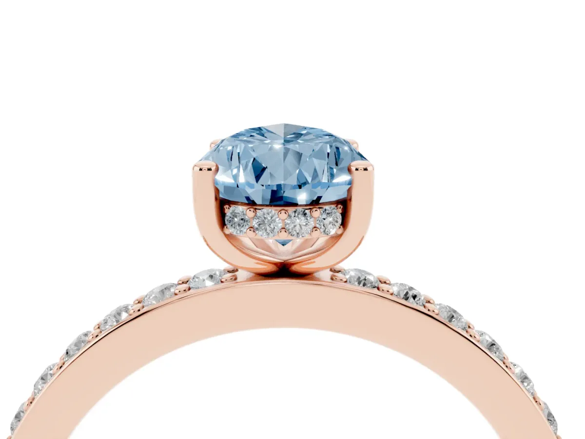 Fancy Blue Pear Cut Cut Diamond Pavé Band Ring with Four-Prong Setting Rose gold