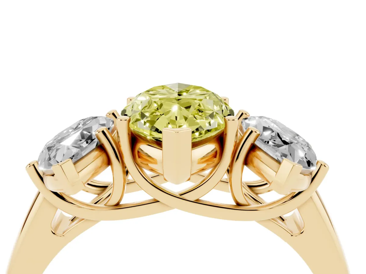 Fancy Yellow Three-Stone Marquise Cut Diamond Engagement Ring with Prong Setting Yellow gold