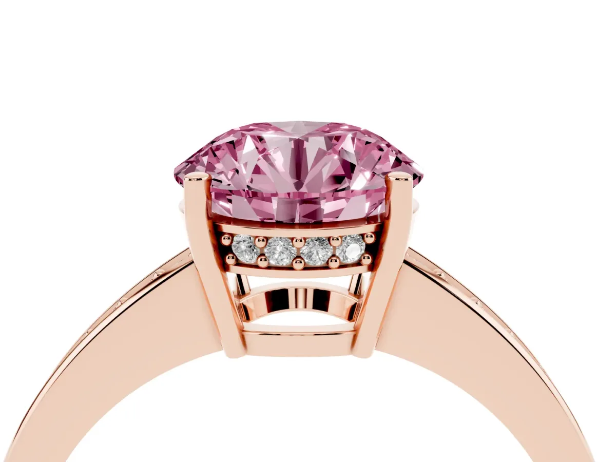 Fancy Pink Round Cut Solitaire Pavé Band Prong Setting Ring Rose gold