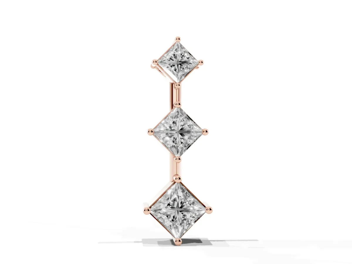 Three-Stone Princess Cut Diamond Pendant with Four-Prong Setting Rose gold