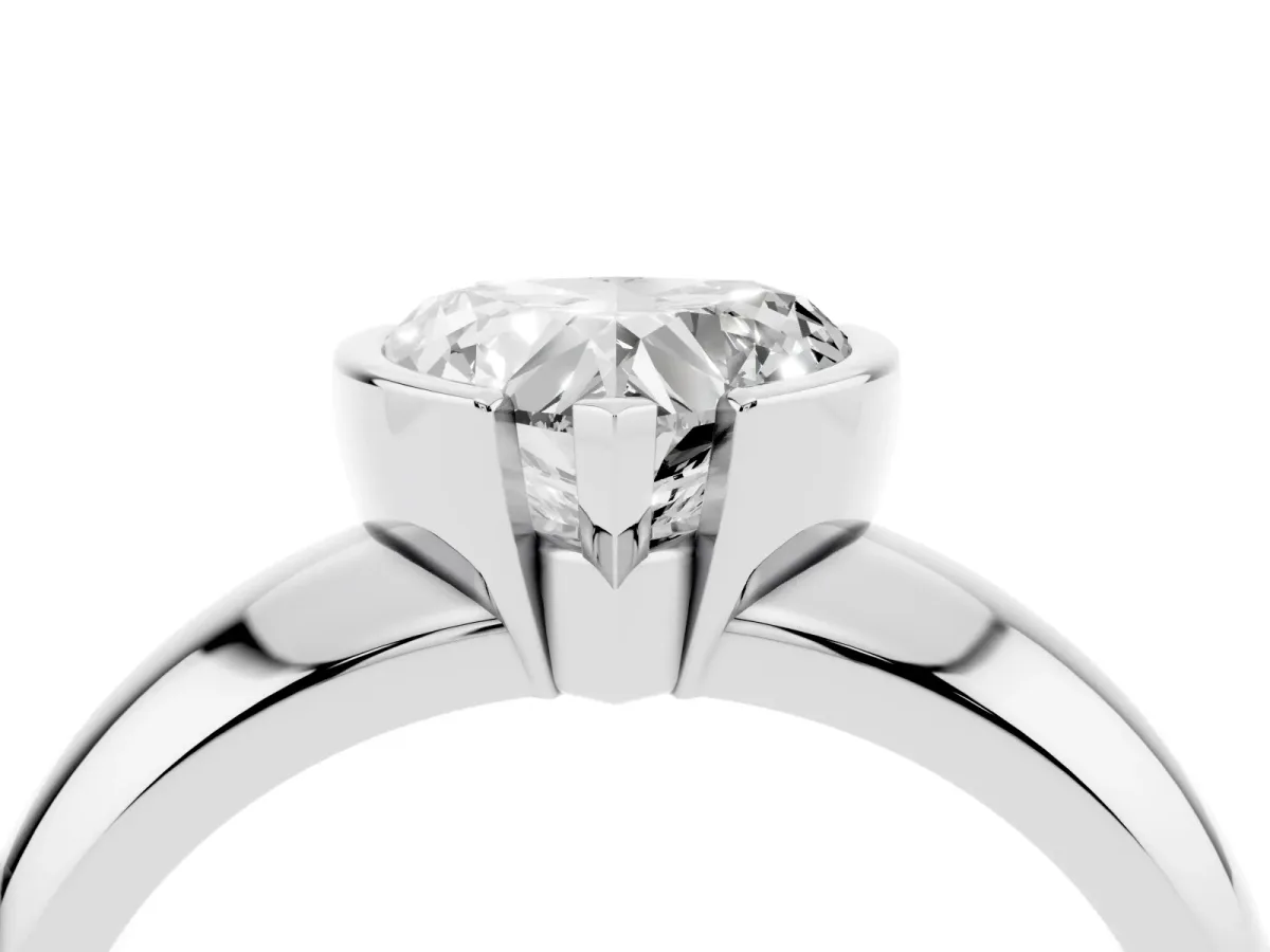Heart Cut Solitaire Tension Set Diamond Ring with Wide Band White gold