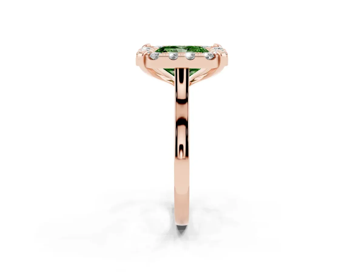 Fancy Green Radiant Cut Diamond Cluster Halo Solitaire with Four-Prong Setting Rose gold