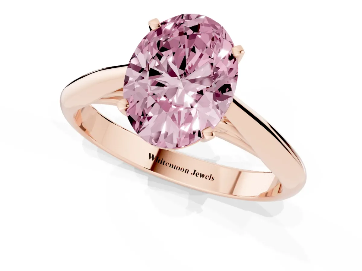 Fancy Pink Oval Cut Diamond Solitaire Engagement Ring with Cathedral Setting and Four-Prong Mount Rose gold