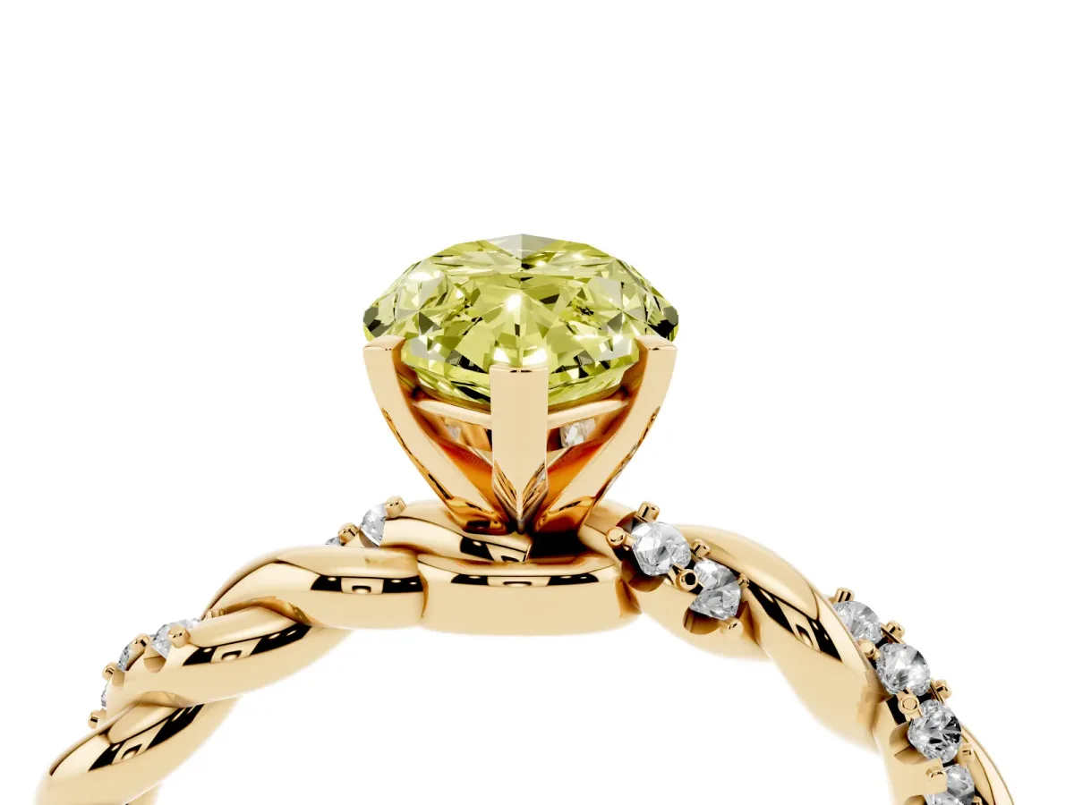 Fancy Yellow Marquise Cut Diamond Solitaire Ring with Twisted Band and Pavé Accents Yellow gold