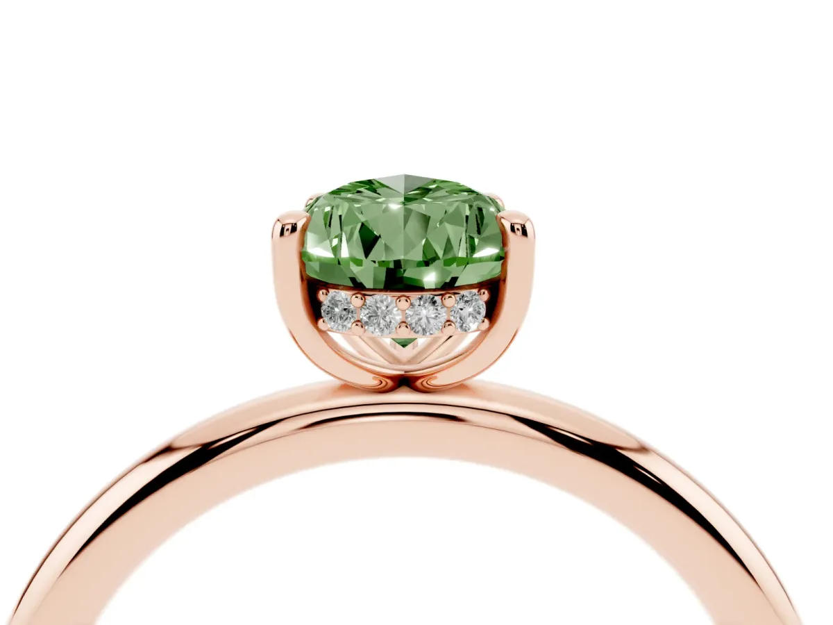 Fancy Green Pear Cut Diamond Solitaire Ring with Thin Band and Four-Prong Setting Rose gold