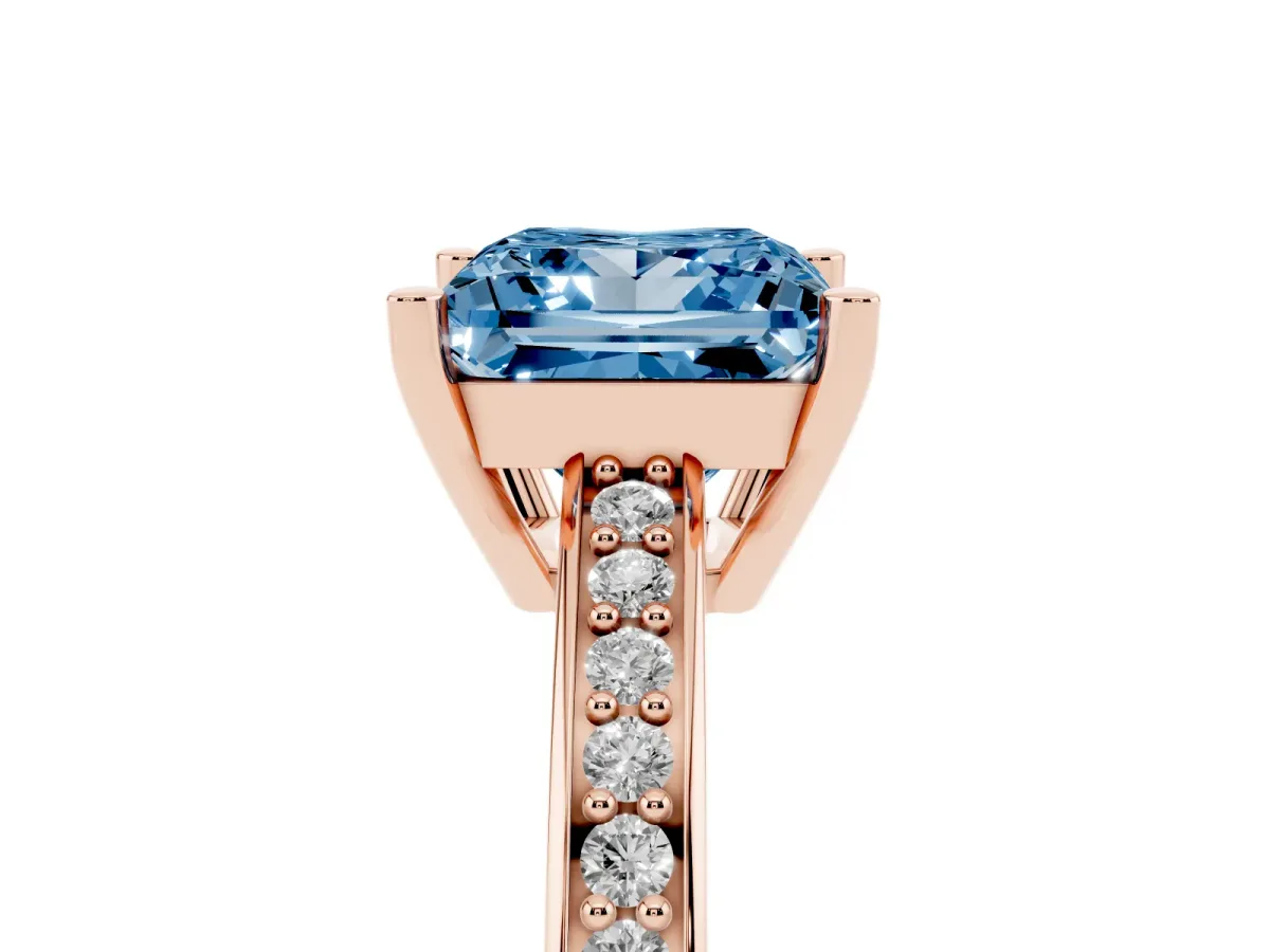 Fancy Blue Princess Cut Solitaire Pavé Band Prong Setting Ring Rose gold