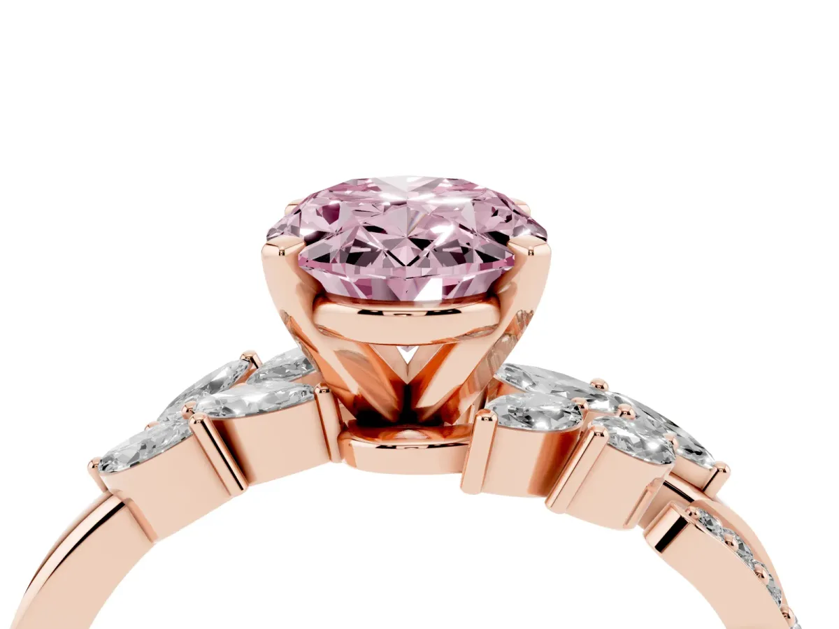 Fancy Pink Oval Cut Solitaire Marquise Twist Band with Six-Prong Setting Rose gold