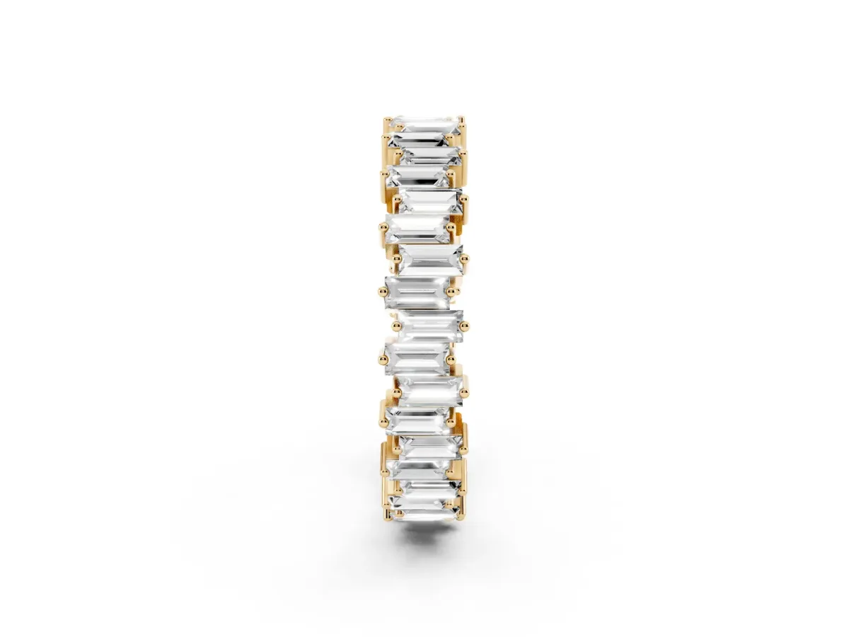 Baguette Diamond Full Eternity Ring with Prong Setting Yellow gold