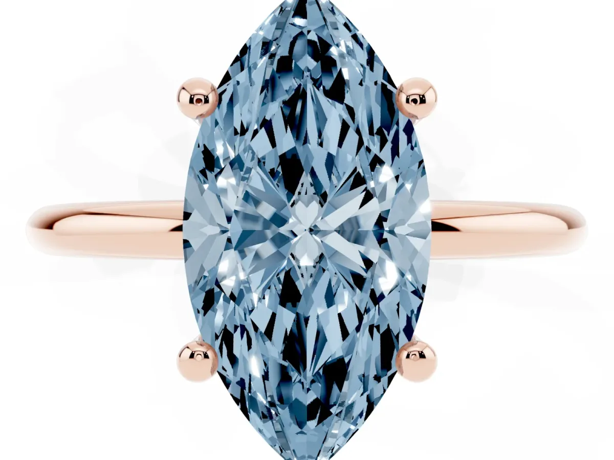 Fancy Blue Marquise Cut Solitaire Diamond Ring with 4-Prong Setting on a Classic Band Rose gold