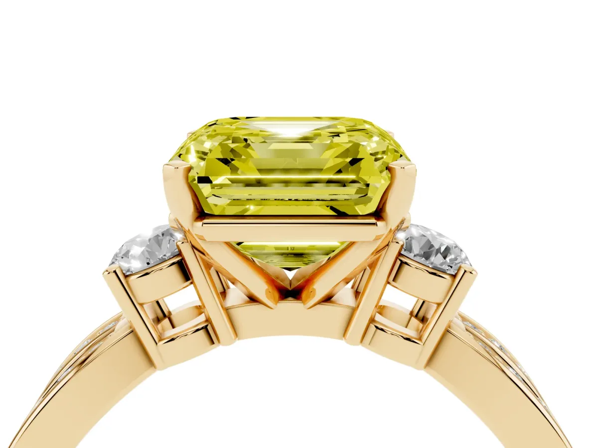 Fancy Yellow Three-Stone Asscher Cut Cut Diamond Twist Band with Prong Setting Yellow gold
