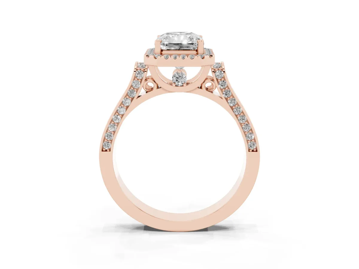 Radiant Cut Halo Pave Split Shank Prong Setting Ring Rose gold