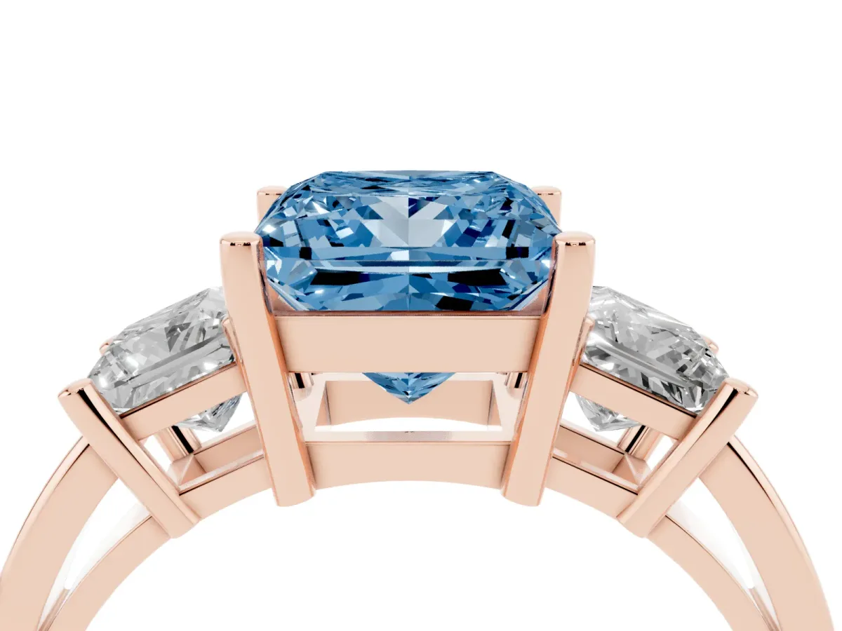 Fancy Blue Three-Stone Princess Cut Cut Solitaire Ring with Prong Setting Rose gold
