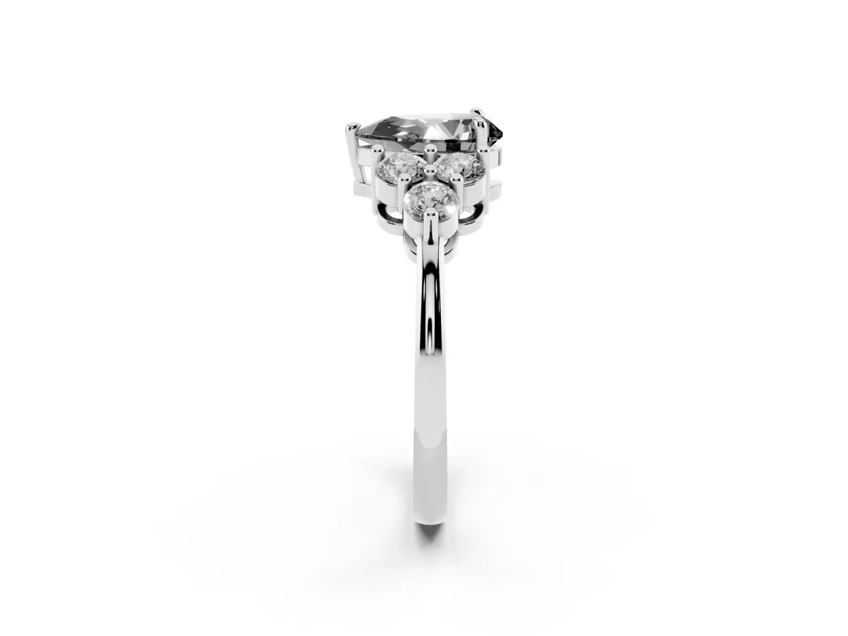 Fancy Black Pear Cut Brilliant Diamond Cluster Accent Solitaire Ring with Prong Setting White gold