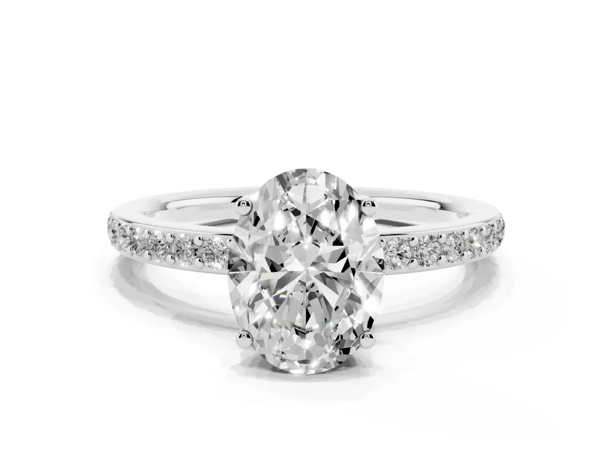 Oval Cut Cut Diamond Pavé Band Ring with Four-Prong Setting Platinum