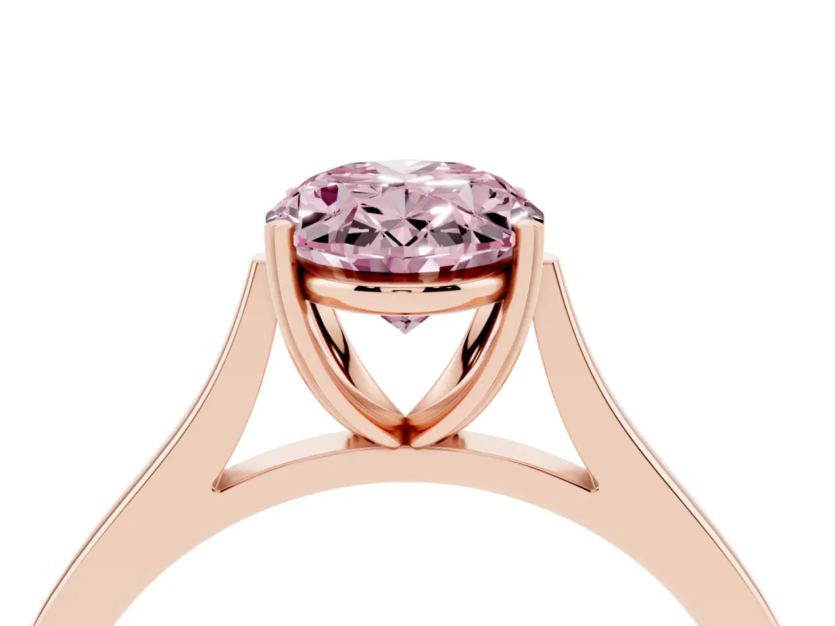 Fancy Pink Oval Cut Solitaire Heart Prong Engagement Ring with Tapered Band Rose gold