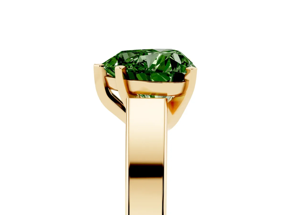 Fancy Green Heart Cut Solitaire Engagement Ring with Four-Prong Setting and Tapered Band Yellow gold
