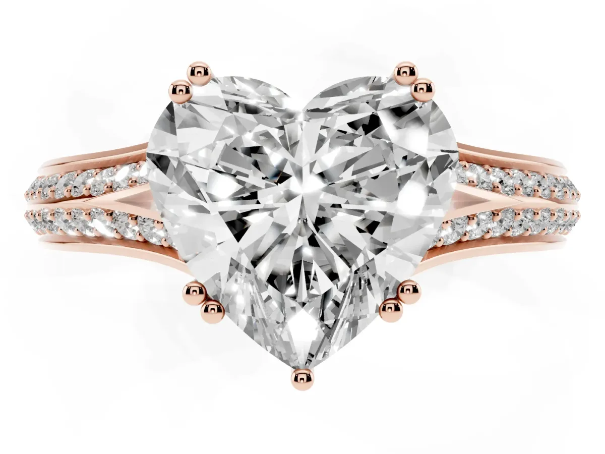 Heart Cut Diamond Split Shank Engagement Ring with Pavé Band Rose gold