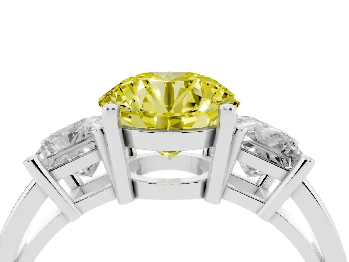 Fancy Yellow Three-Stone Round Cut Cut Solitaire Ring with Prong Setting Platinum