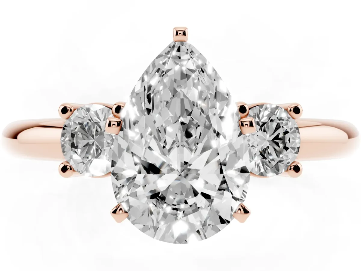 Three-Stone Pear Cut Cut Diamond Solitaire with Prong Setting and Classic Band Rose gold