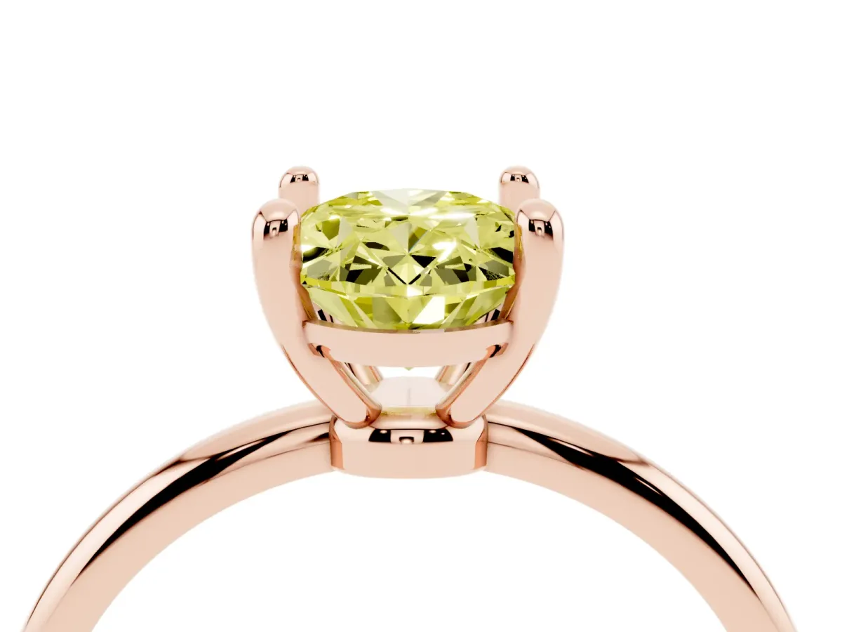 Fancy Yellow Oval Cut Solitaire Diamond Ring with 4-Prong Setting on a Classic Band Rose gold