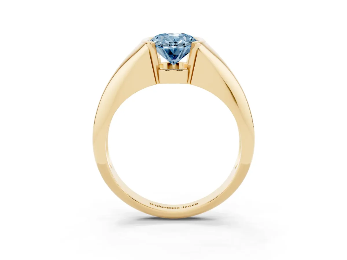 Fancy Blue Oval Cut Solitaire Tension Set Diamond Ring Yellow gold