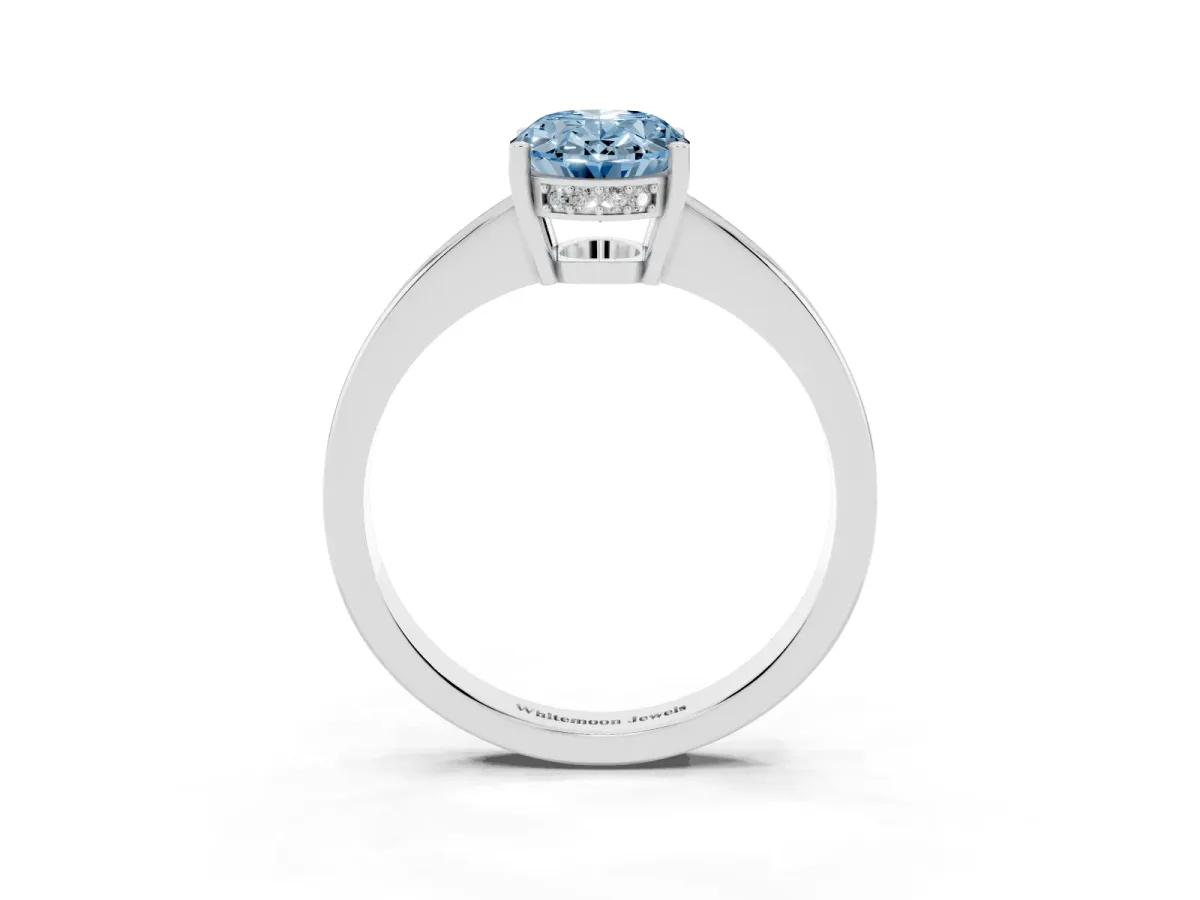 Fancy Blue Oval Cut Solitaire Pavé Band Prong Setting Ring White gold