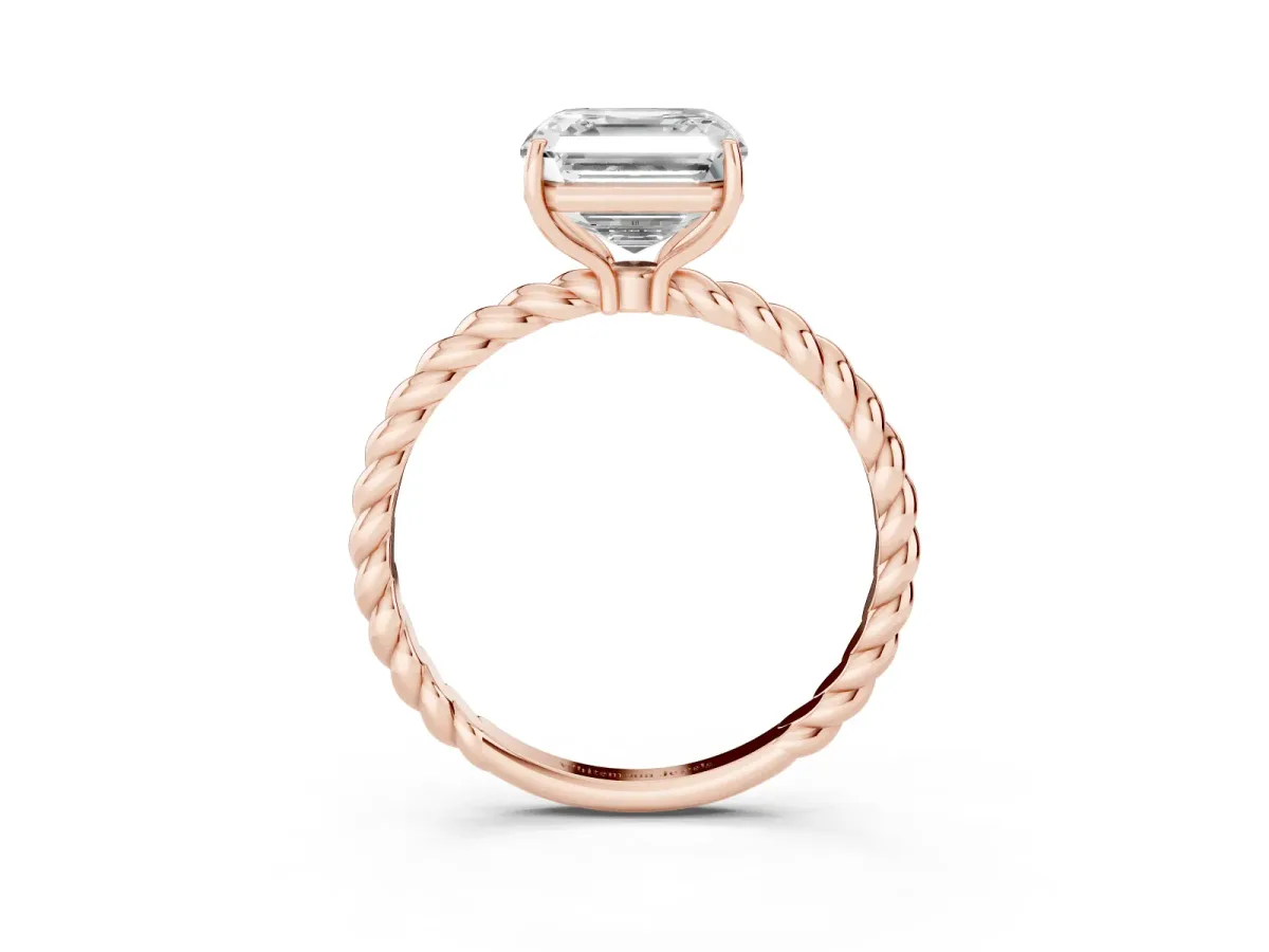 Asscher Cut Solitaire Twist Band Ring with Four-Prong Setting Rose gold