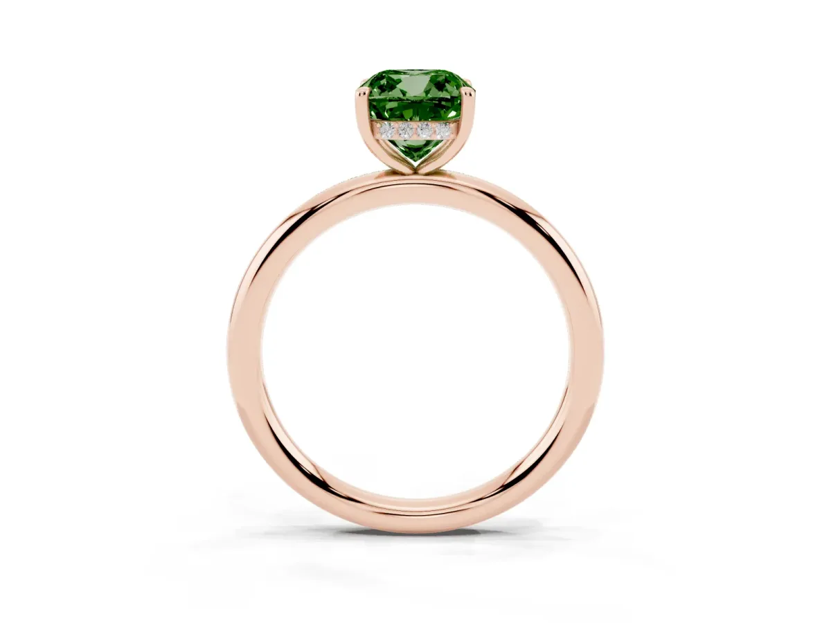 Fancy Green Cushion Cut Diamond Solitaire Ring with Thin Band and Four-Prong Setting Rose gold
