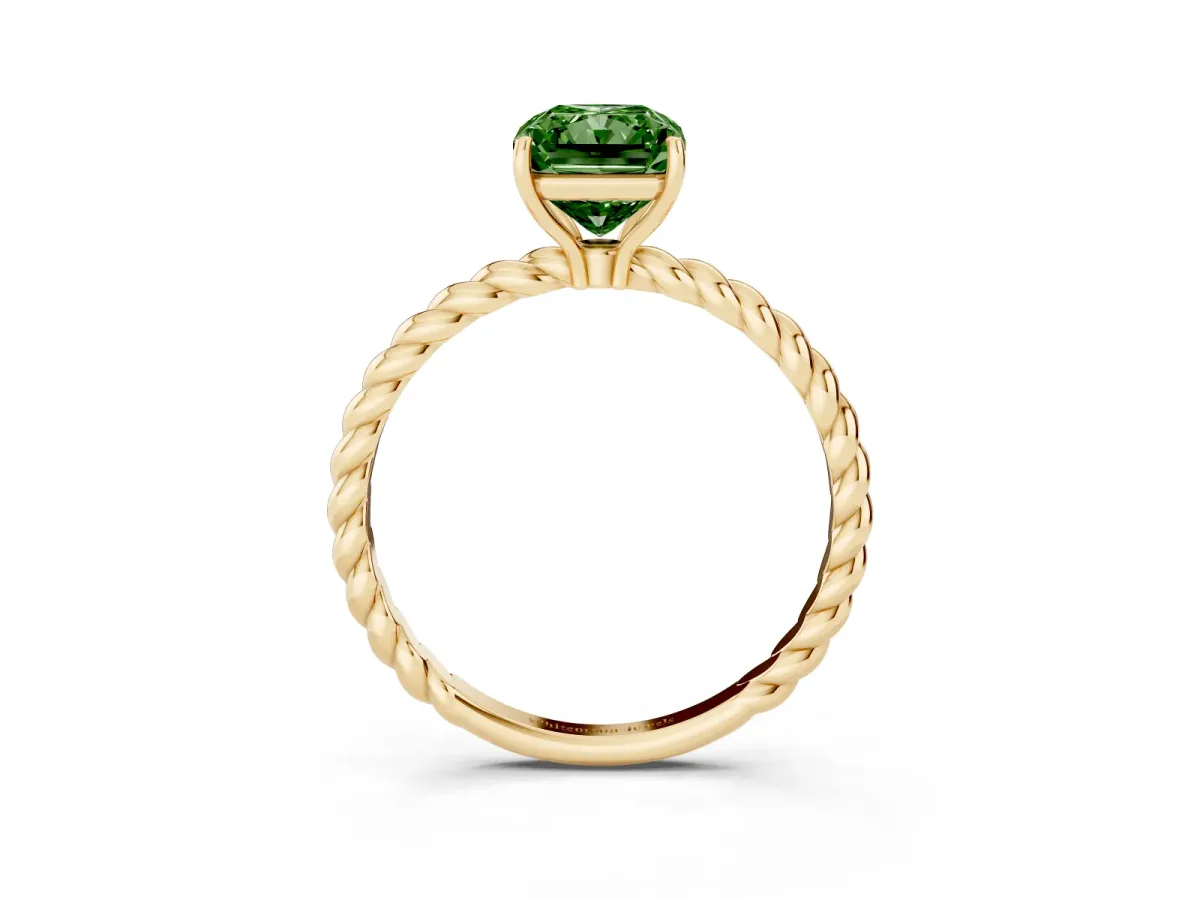 Fancy Green Radiant Cut Solitaire Twist Band Ring with Four-Prong Setting Yellow gold