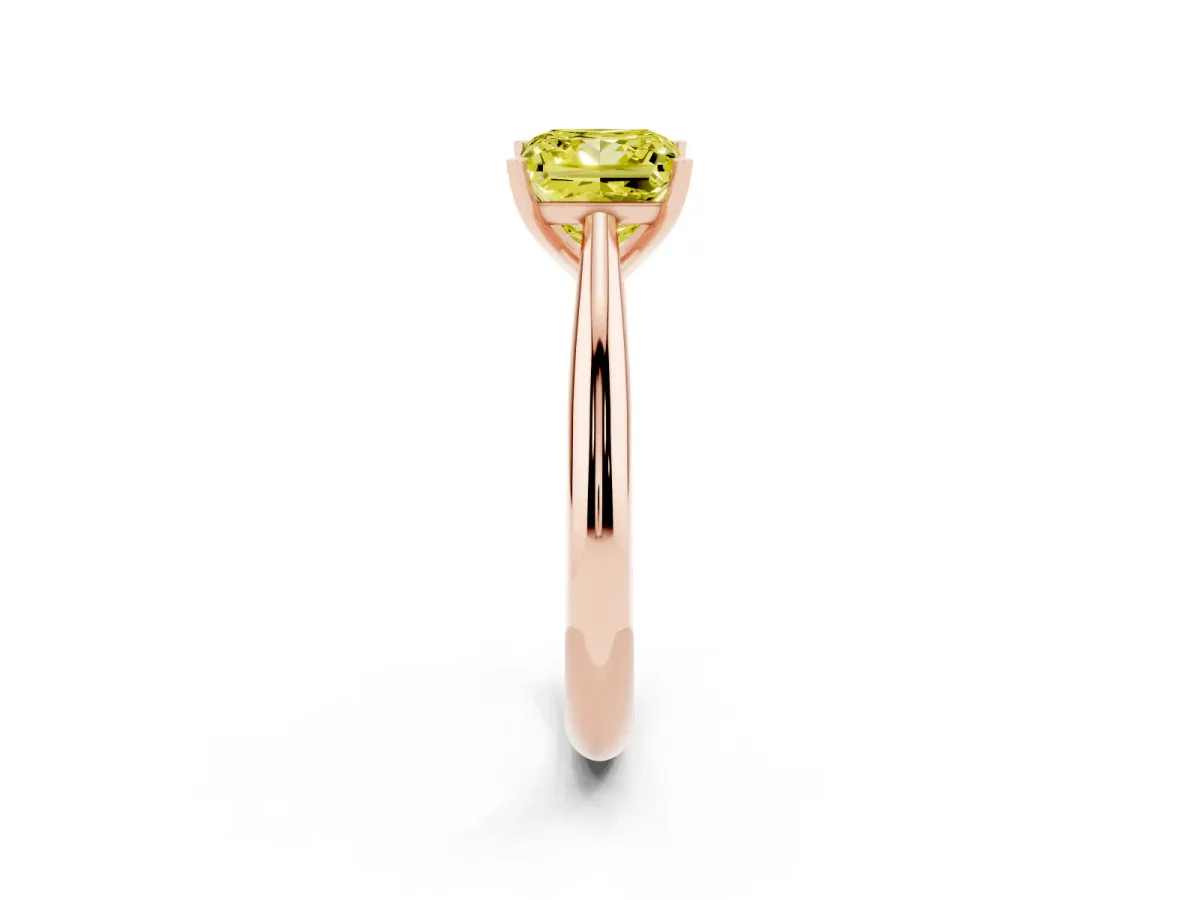 Fancy Yellow Princess Cut Diamond Solitaire Engagement Ring with Cathedral Setting and Four-Prong Mount Rose gold