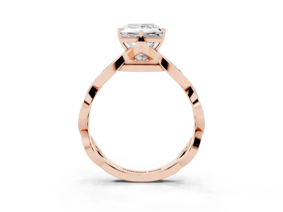 Princess Cut Solitaire Twist Band with Leaf Prong Setting Rose gold