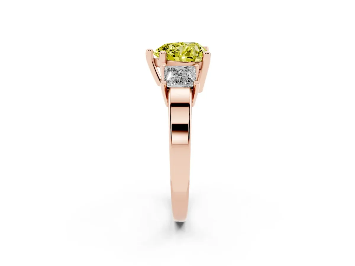 Fancy Yellow Three-Stone Heart Cut Cut Solitaire Ring with Prong Setting Rose gold