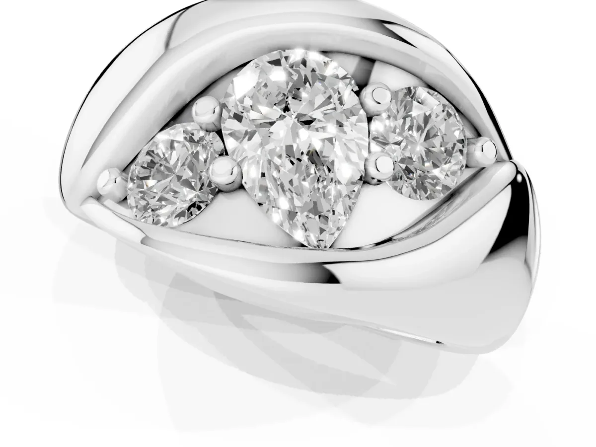 Channel Set Pear Cut Diamond Crossover Band Silver