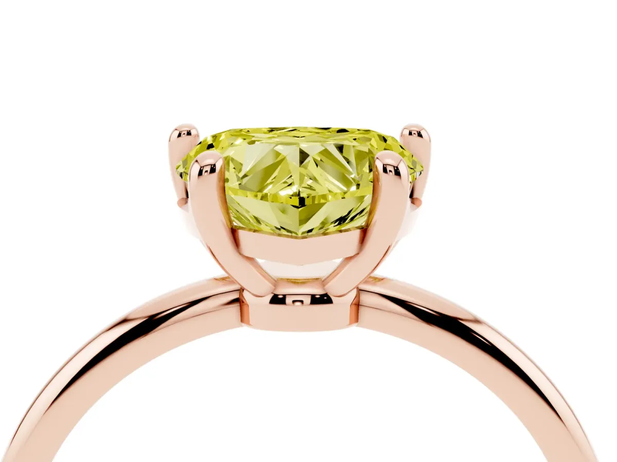 Fancy Yellow Heart Cut Solitaire Diamond Ring with 4-Prong Setting on a Classic Band Rose gold