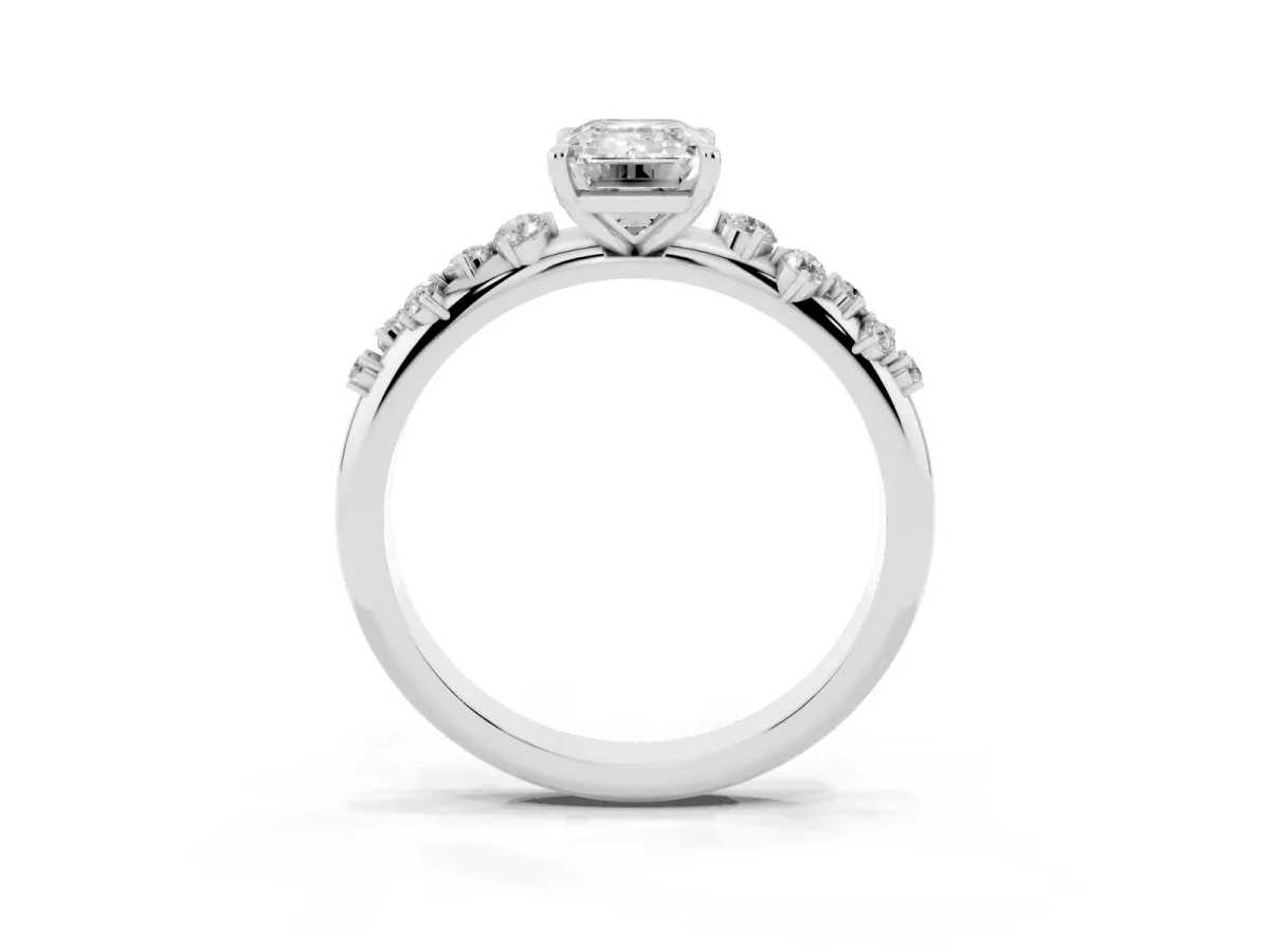Emerald Cut Diamond Cluster Prong-Set Solitaire Ring White gold