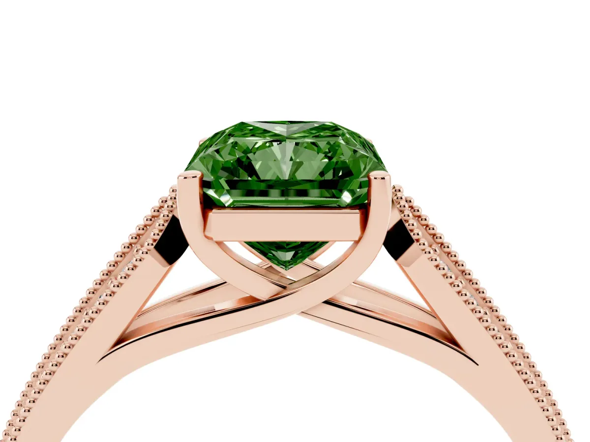 Fancy Green Radiant Cut Cut Pave Split Shank Engagement Ring with Four-Prong Setting Rose gold